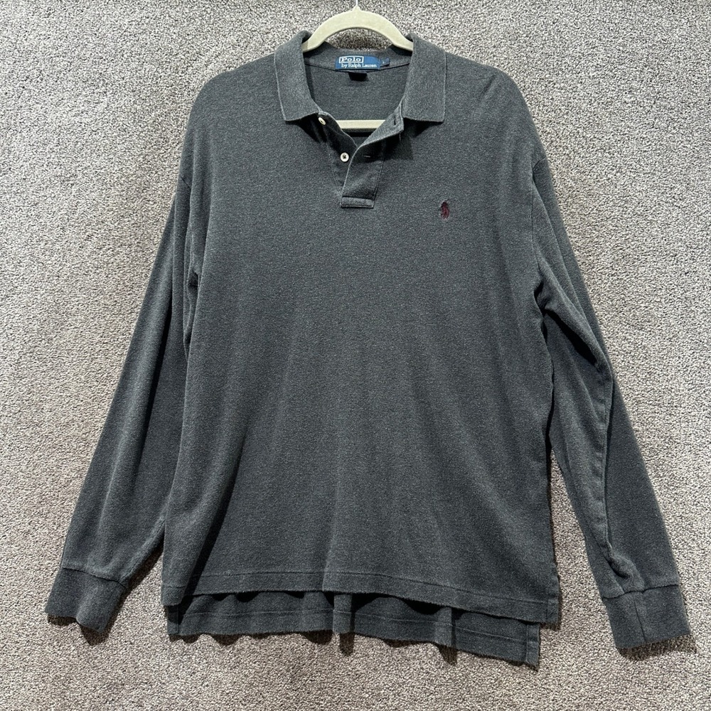 Polo Ralph Lauren Mens Large  Gray Long Sleeve Cotton Polo Shirt Pony Logo Rugby